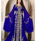 Blue islamic wedding designer arabic maxi hand beaded dubai ladies long sleeve moroccan arabic party wear kaftan