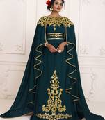 Bottlegreen and gold embroidery israeli dress islamic design kaftan takchita wedding party wear kaftan