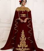 Maroon and gold embroidery israeli dress islamic design kaftan takchita wedding party wear kaftan