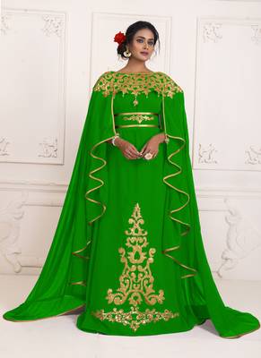 Parrotgreen and gold embroidery israeli dress islamic design kaftan takchita wedding party wear kaftan 1