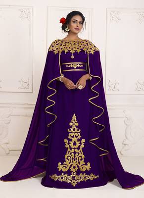 Purple Georgette Gold Resham Zari Embroidered Kaftan for Royal Parties 1