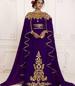 Purple Georgette Gold Resham Zari Embroidered Kaftan for Royal Parties