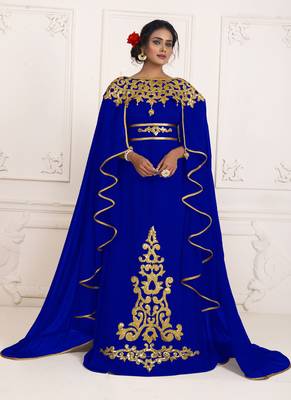 Blue and gold embroidery israeli dress islamic design kaftan takchita wedding party wear kaftan 1