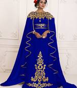 Blue and gold embroidery israeli dress islamic design kaftan takchita wedding party wear kaftan