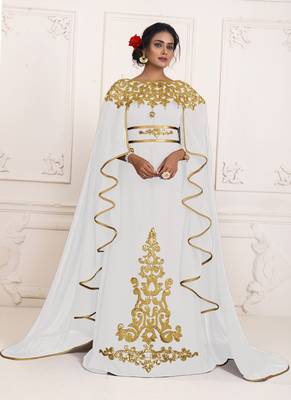 White and Gold Georgette Resham Embroidered Kaftan 1