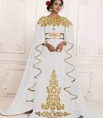 White and Gold Georgette Resham Embroidered Kaftan