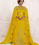 Yellow Georgette Resham Embroidered Party Wear Kaftan