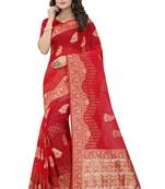 Red Zari Weaving Tassel Pallu Work Viscose Saree