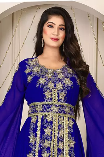 Blue islamic wedding designer arabic maxi hand beaded dubai ladies long sleeve moroccan arabic party wear kaftan