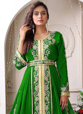 Arabic parrot green wedding designer moroccan kaftan 2