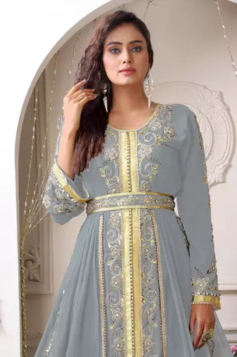 Grey Georgette Stone Work Kaftan