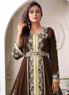 Brown Georgette Stone Work Kaftan for Women 2