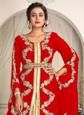 Red designer hand beaded moroccan party wedding kaftan 2