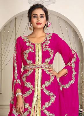 Pink designer hand beaded moroccan party wedding kaftan 2