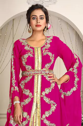 Pink designer hand beaded moroccan party wedding kaftan