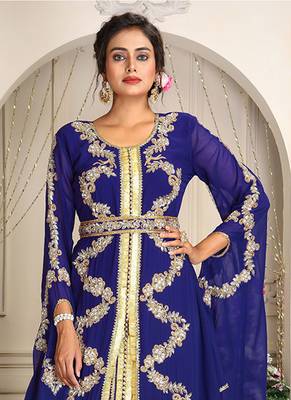 Darkblue designer hand beaded moroccan party wedding kaftan 2