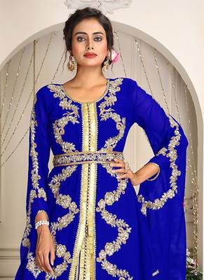 Blue designer hand beaded moroccan party wedding kaftan 2