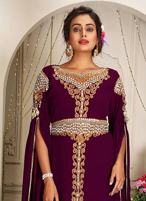Arabic violet georgette islamic modern dubai kaftan 2