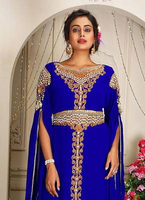 Arabic blue georgette islamic modern dubai kaftan 2