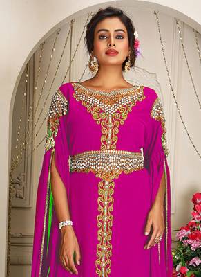 Arabic pink georgette islamic modern dubai kaftan 2