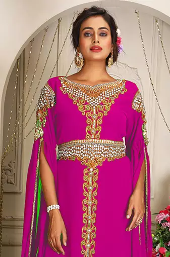 Arabic pink georgette islamic modern dubai kaftan