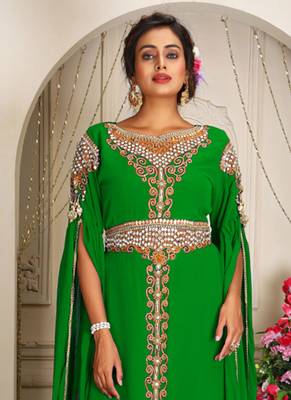 Arabic parrot green georgette islamic modern dubai kaftan 2