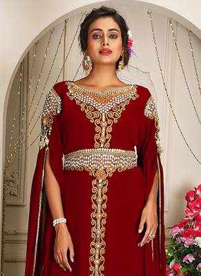 Arabic maroon georgette islamic modern dubai kaftan 2