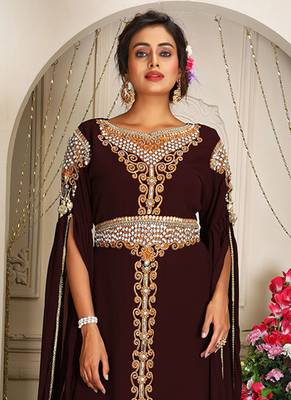 Arabic brown georgette islamic modern dubai kaftan 2