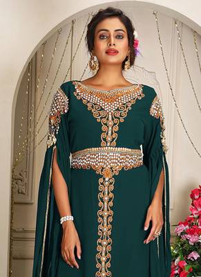 Arabic bottle green georgette islamic modern dubai kaftan 2