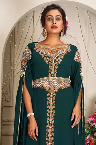 Arabic bottle green georgette islamic modern dubai kaftan