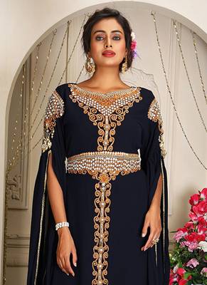 Arabic black georgette islamic modern dubai kaftan 2