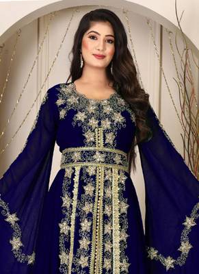 Darkblue islamic wedding designer arabic maxi hand beaded dubai ladies long sleeve moroccan arabic party wear kaftan 2