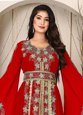 Red Georgette Party Wear Kaftan for Women 2