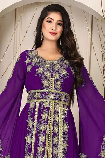 Purple islamic wedding designer arabic maxi hand beaded dubai ladies long sleeve moroccan arabic party wear kaftan