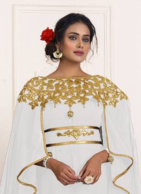 White and Gold Georgette Resham Embroidered Kaftan 2