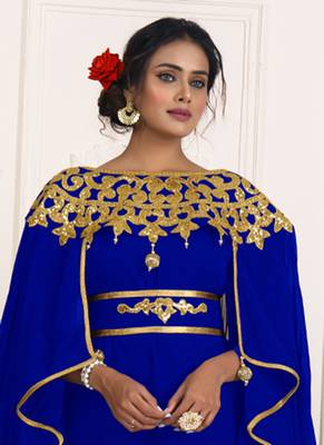 Blue and gold embroidery israeli dress islamic design kaftan takchita wedding party wear kaftan 2
