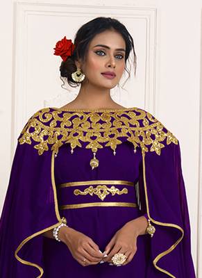Purple Georgette Gold Resham Zari Embroidered Kaftan for Royal Parties 2