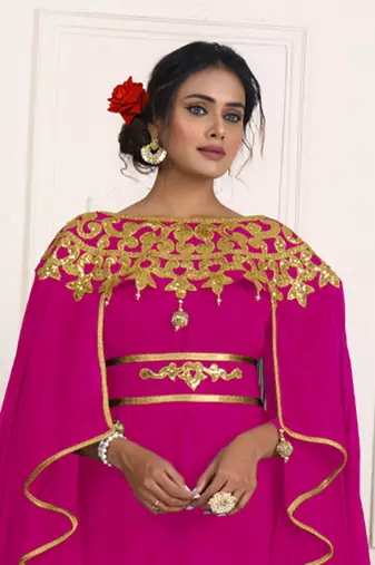 Pink and gold embroidery israeli dress islamic design kaftan takchita wedding party wear kaftan