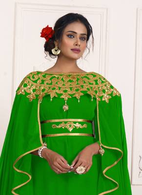 Parrotgreen and gold embroidery israeli dress islamic design kaftan takchita wedding party wear kaftan 2