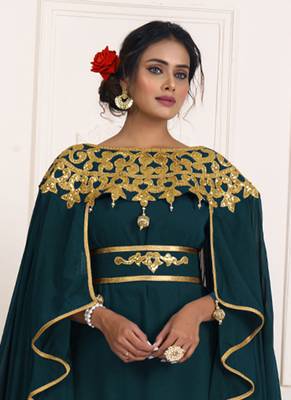 Bottlegreen and gold embroidery israeli dress islamic design kaftan takchita wedding party wear kaftan 2