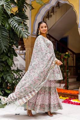 Anarkali kurta, sharara, and dupatta set 4