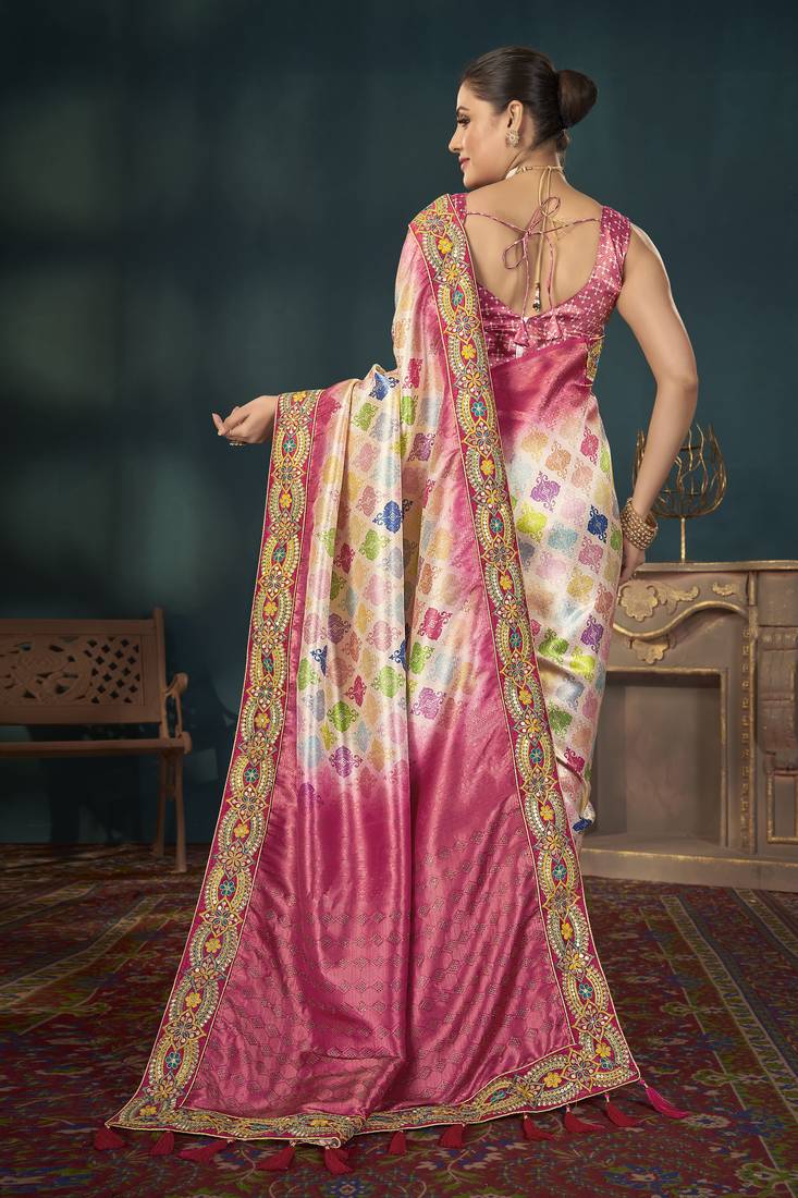 Desginer Stone Work Digital Printed Banarasi Trendy Saree For Women