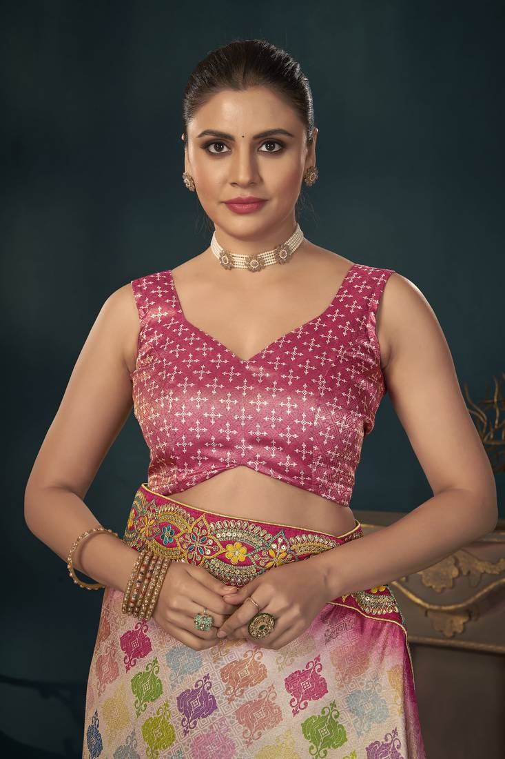 Desginer Stone Work Digital Printed Banarasi Trendy Saree For Women