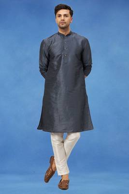 Plain art silk kurta grey with churidar traditional look 1