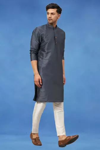 Plain art silk kurta grey with churidar traditional look