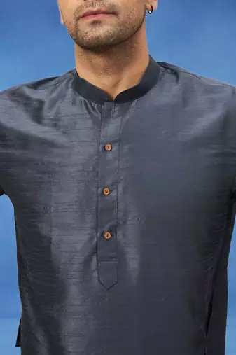 Plain art silk kurta grey with churidar traditional look