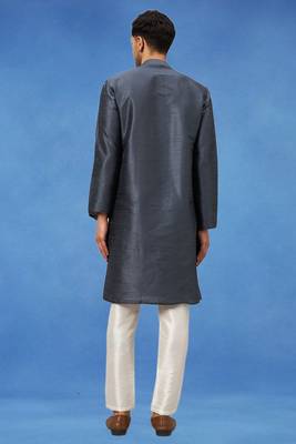 Plain art silk kurta grey with churidar traditional look 4
