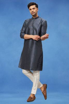 Plain art silk kurta grey with churidar traditional look 5