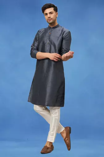 Plain art silk kurta grey with churidar traditional look
