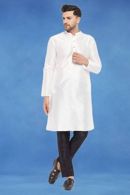 Plain art silk kurta white with churidar traditional look 1